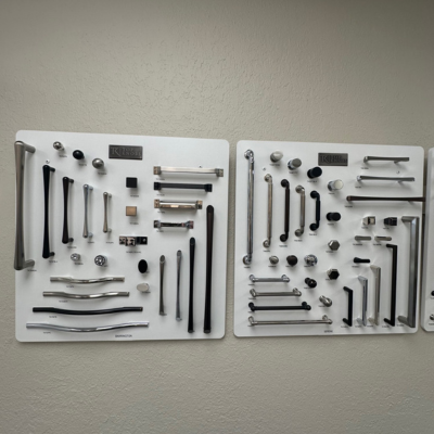 Coastal Cabinets showroom cabinet hardware selection